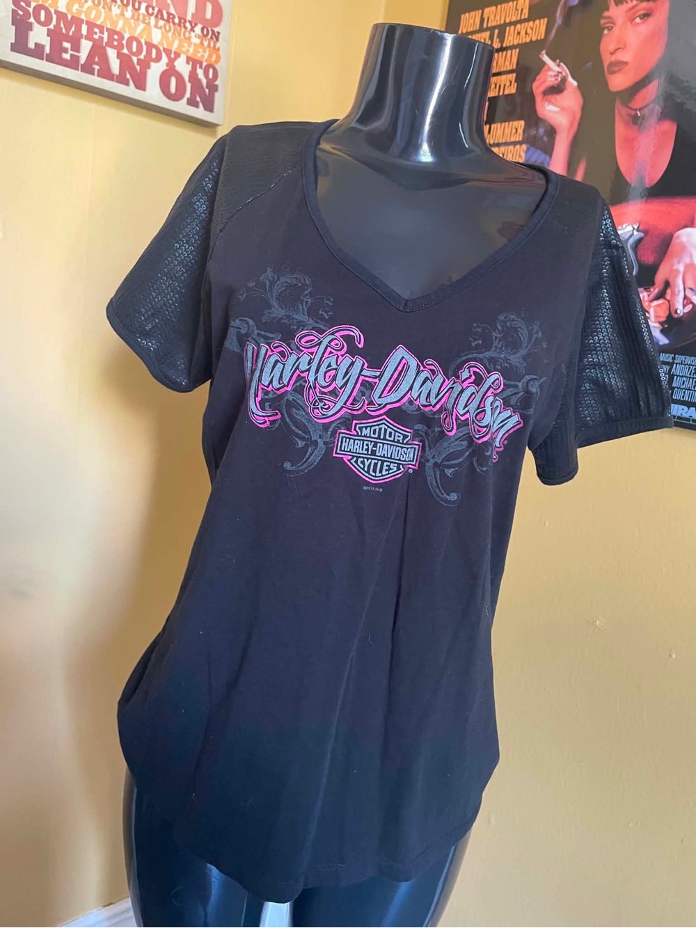 Harley-Davidson Edmonton Alberta Black Tee with Pink Logo Script